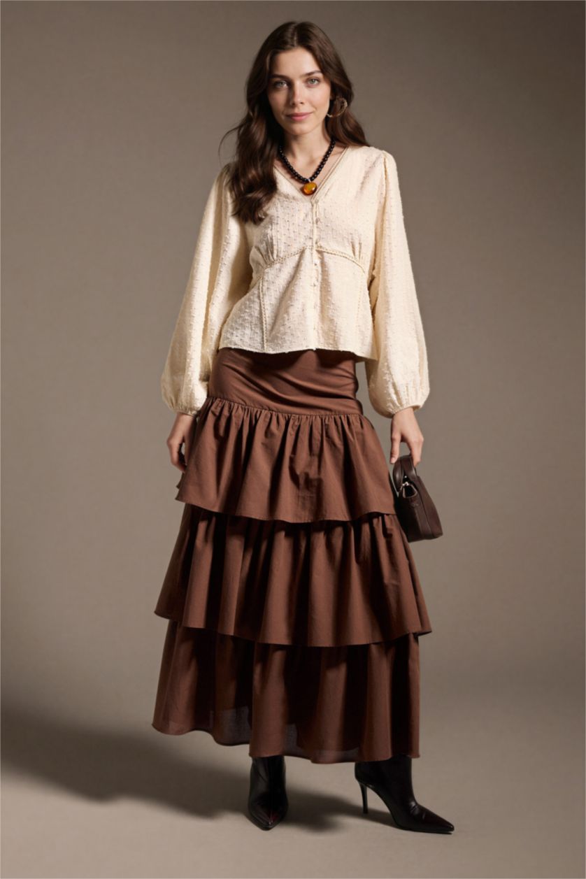 WOMAN Brown A Cut Voile Maxi Skirt