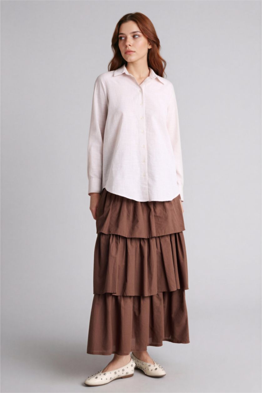 WOMAN Brown A Cut Voile Maxi Skirt