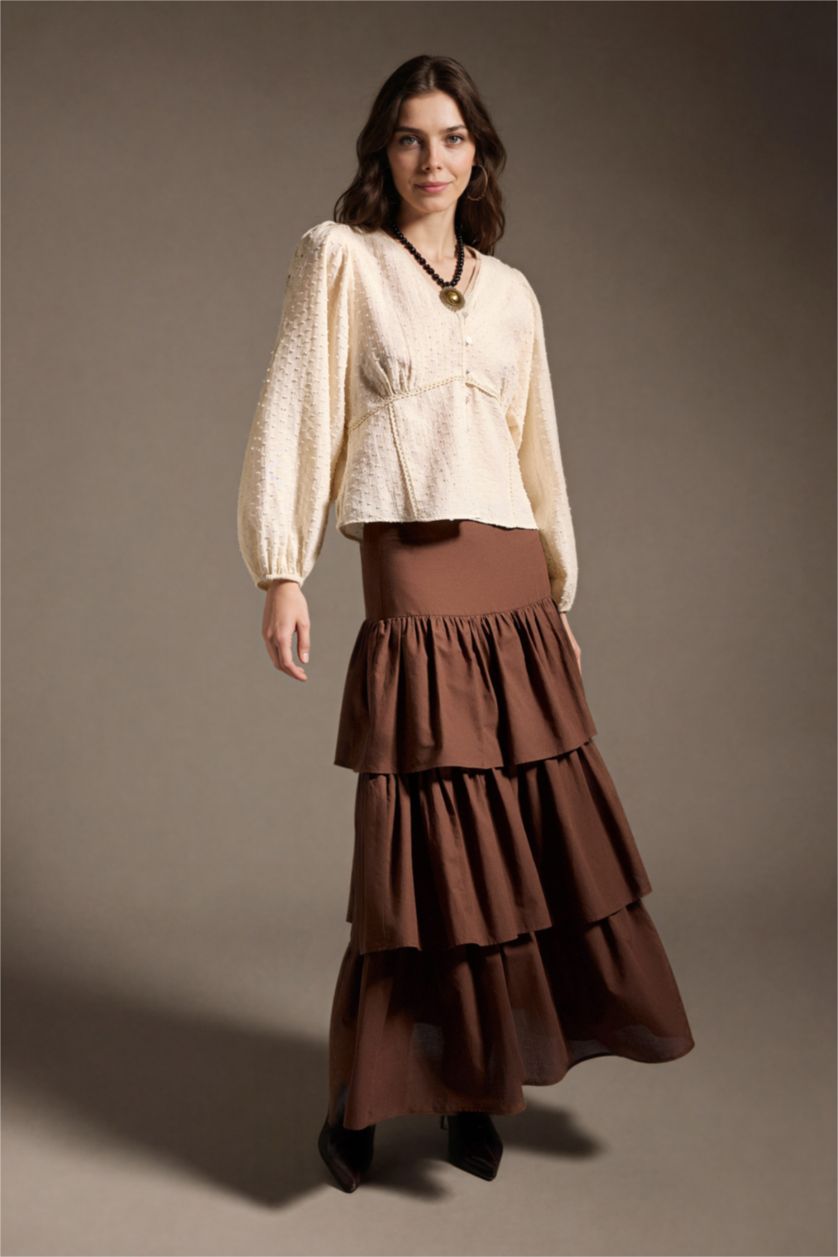 WOMAN Brown A Cut Voile Maxi Skirt
