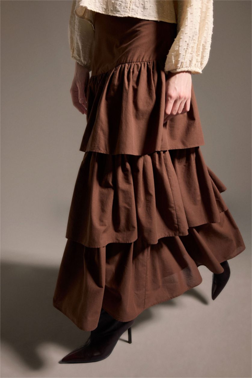 WOMAN Brown A Cut Voile Maxi Skirt