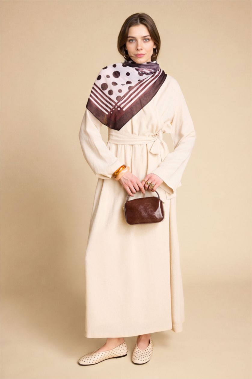 Әйелдерге ашық реңк Зығыр аралас белдікті макси көйлек