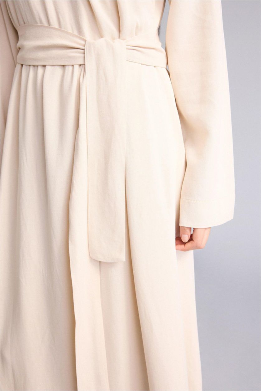 Әйелдерге ашық реңк Зығыр аралас белдікті макси көйлек