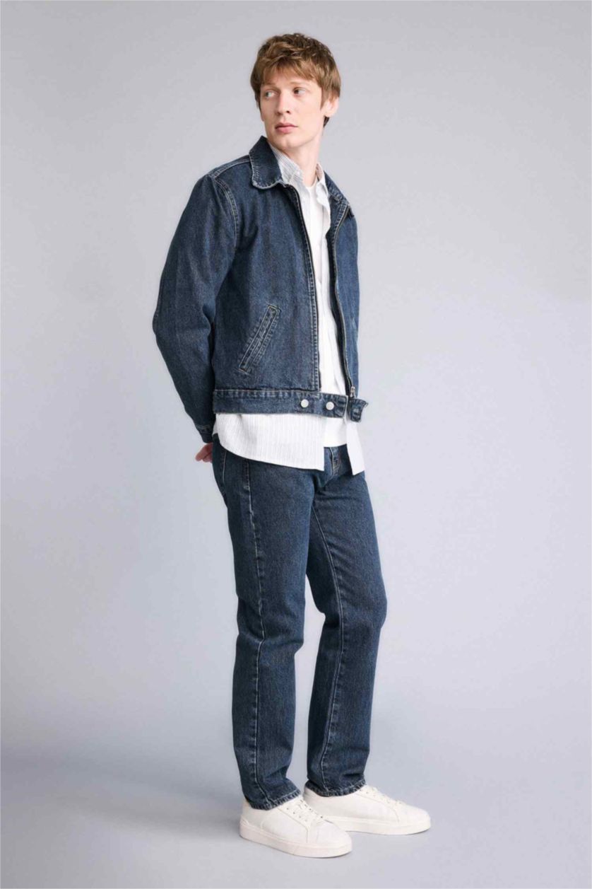 Erkek Mavi Gri Regular Fıt Pamuklu Ceket