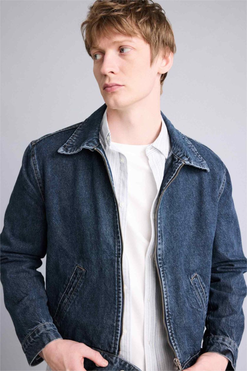 Erkek Mavi Gri Regular Fıt Pamuklu Ceket