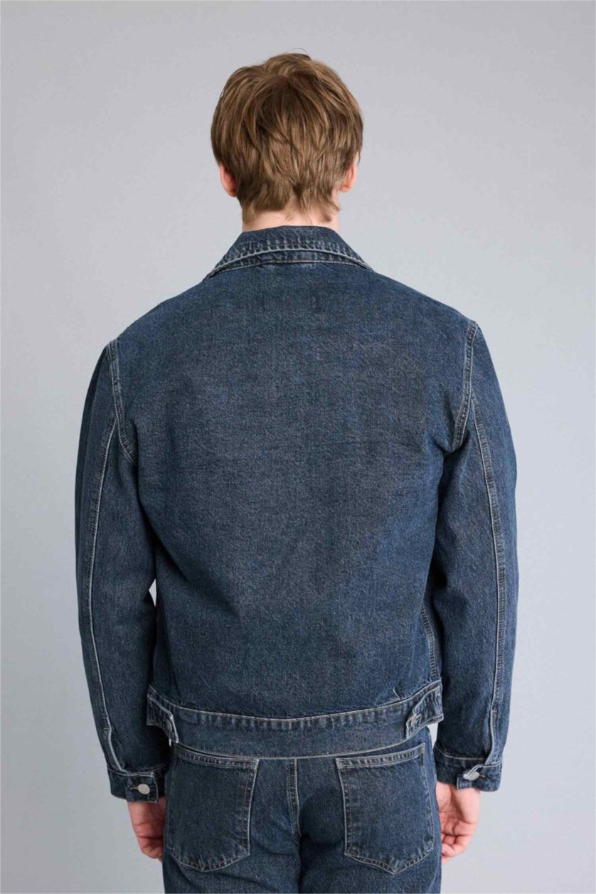 Erkek Mavi Gri Regular Fıt Pamuklu Ceket