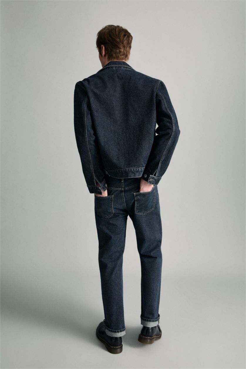 رجال رمادي أزرق جاكيت قطن قصة عادية