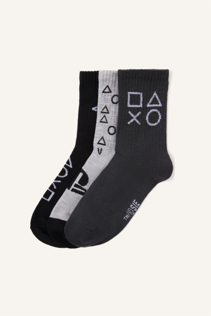 Erkek Çocuk - Genç Erkek Karma PlayStatıon 3'lü Pamuklu Uzun Çorap Erkek Çocuk