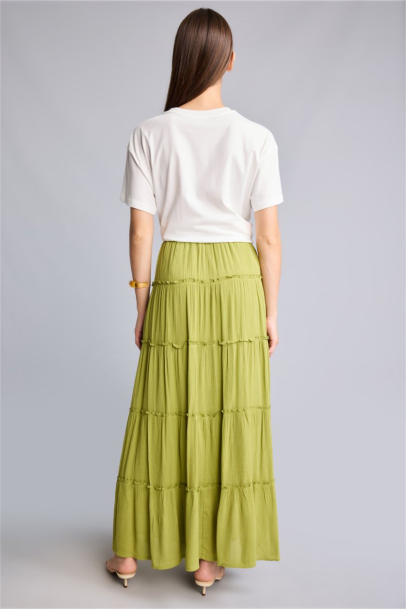 WOMAN Green Regular Waist Cotton Lined Crinkle Fabric Maxi Skirt