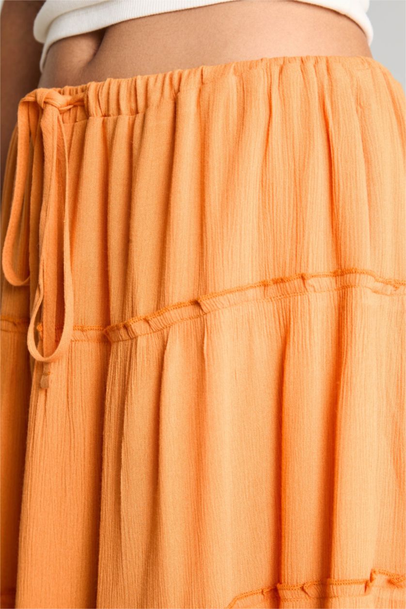 WOMAN Orange Regular Waist Cotton Lined Crinkle Fabric Maxi Skirt