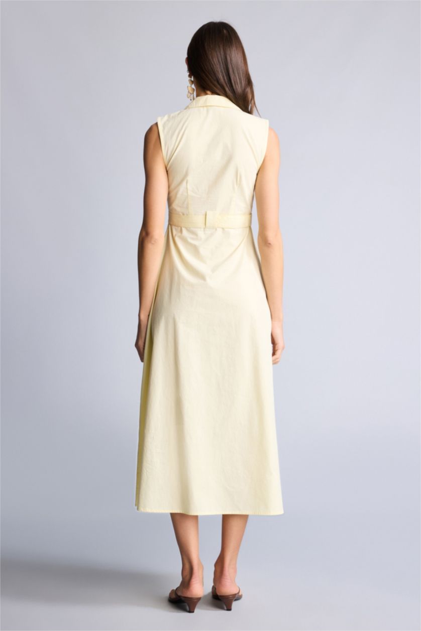 WOMAN Light Yellow Shirt Collar Poplin Midi Dress