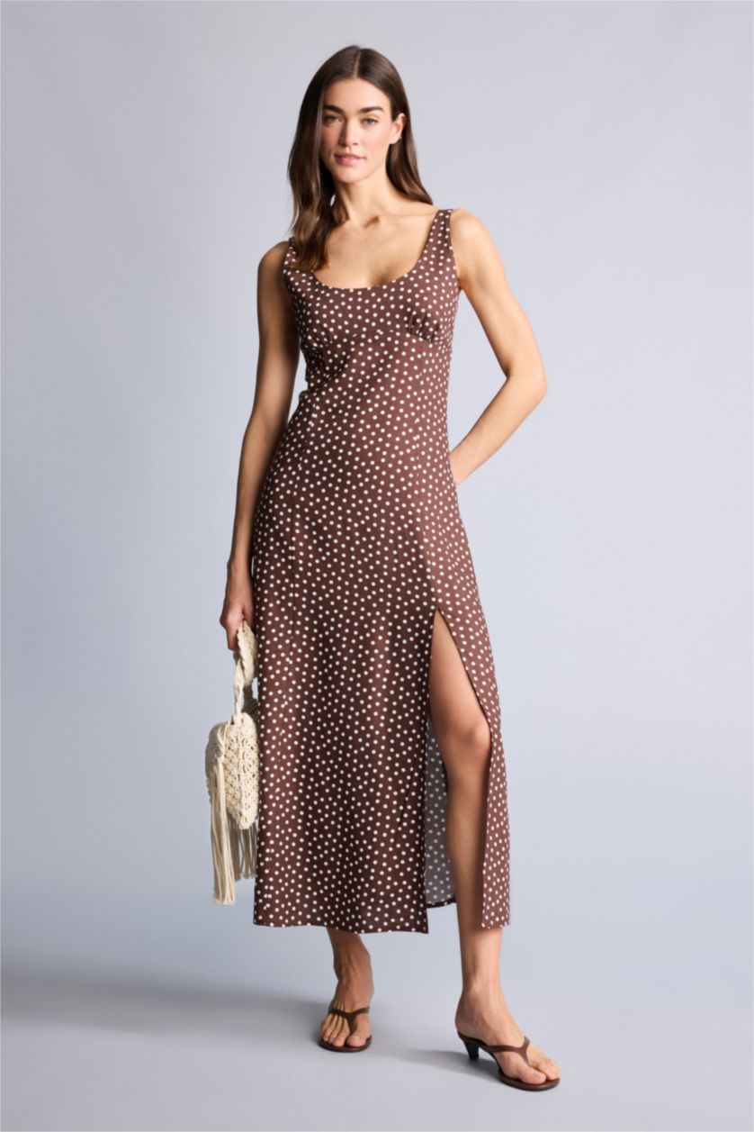 WOMAN Brown Linen Blended Midi Dress