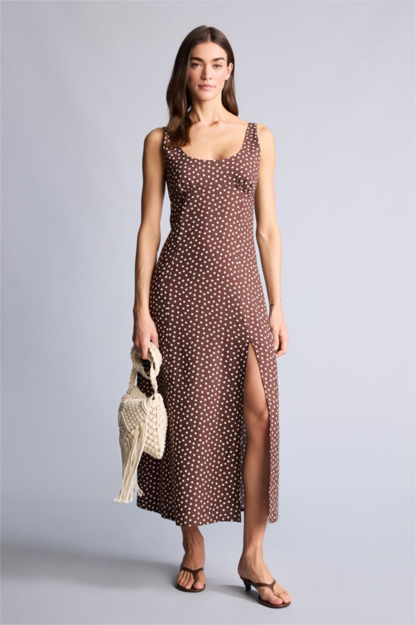 WOMAN Brown Linen Blended Midi Dress