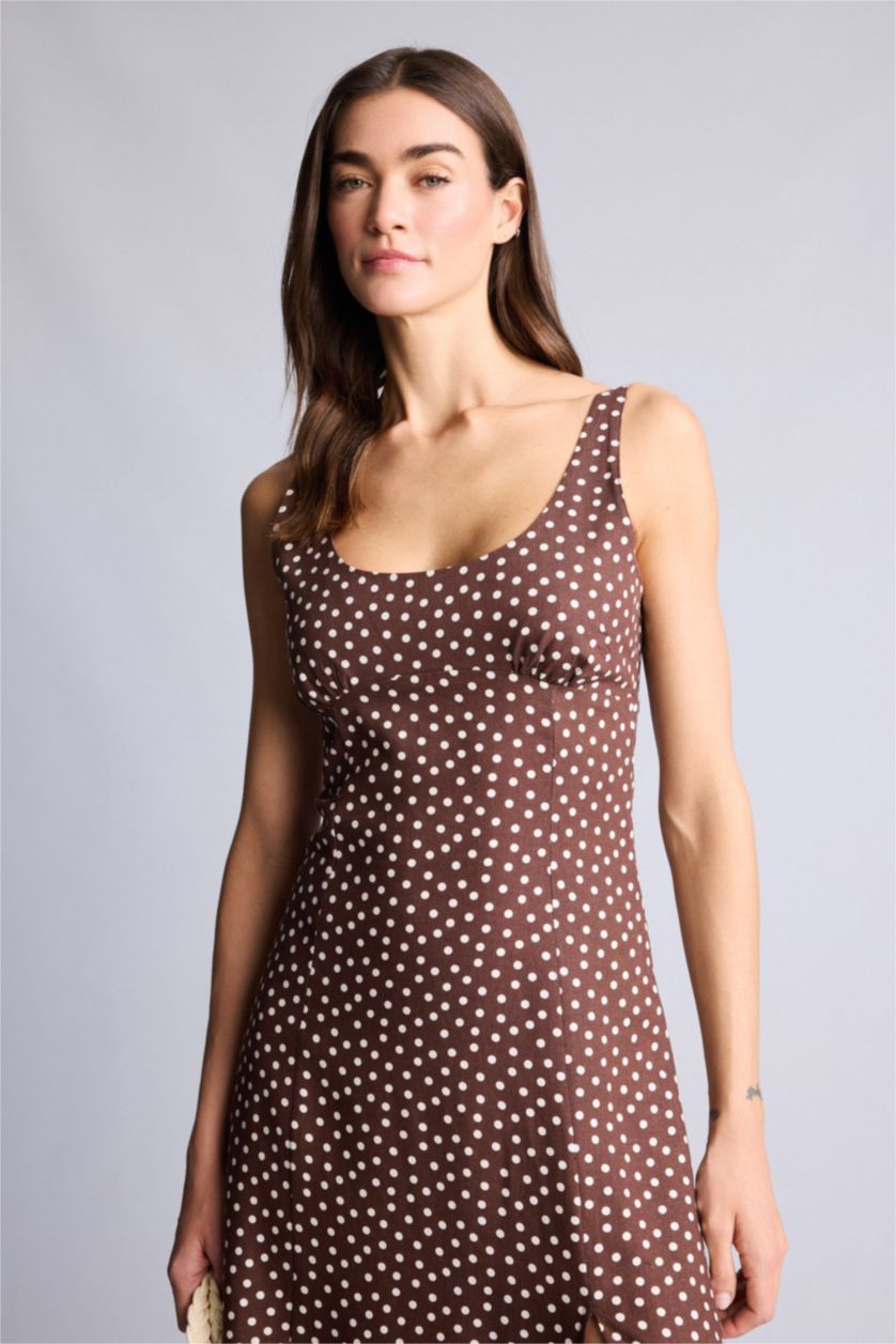 WOMAN Brown Linen Blended Midi Dress