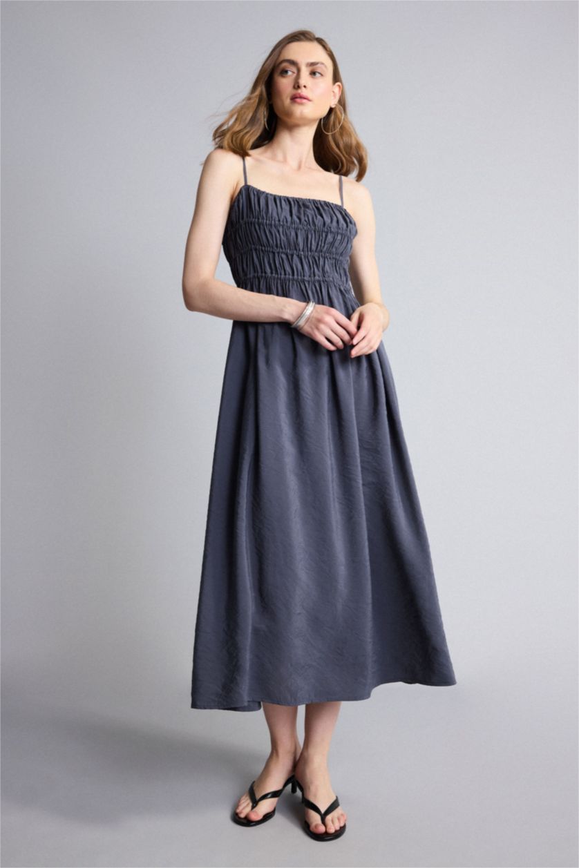 WOMAN Anthracite A-Line Square Neck Modal Midi Dress