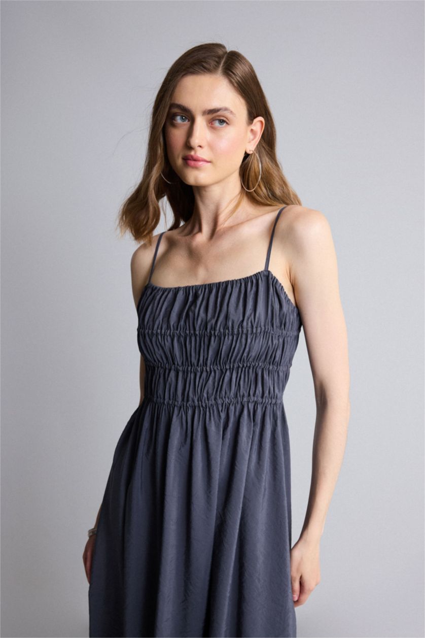 WOMAN Anthracite A-Line Square Neck Modal Midi Dress
