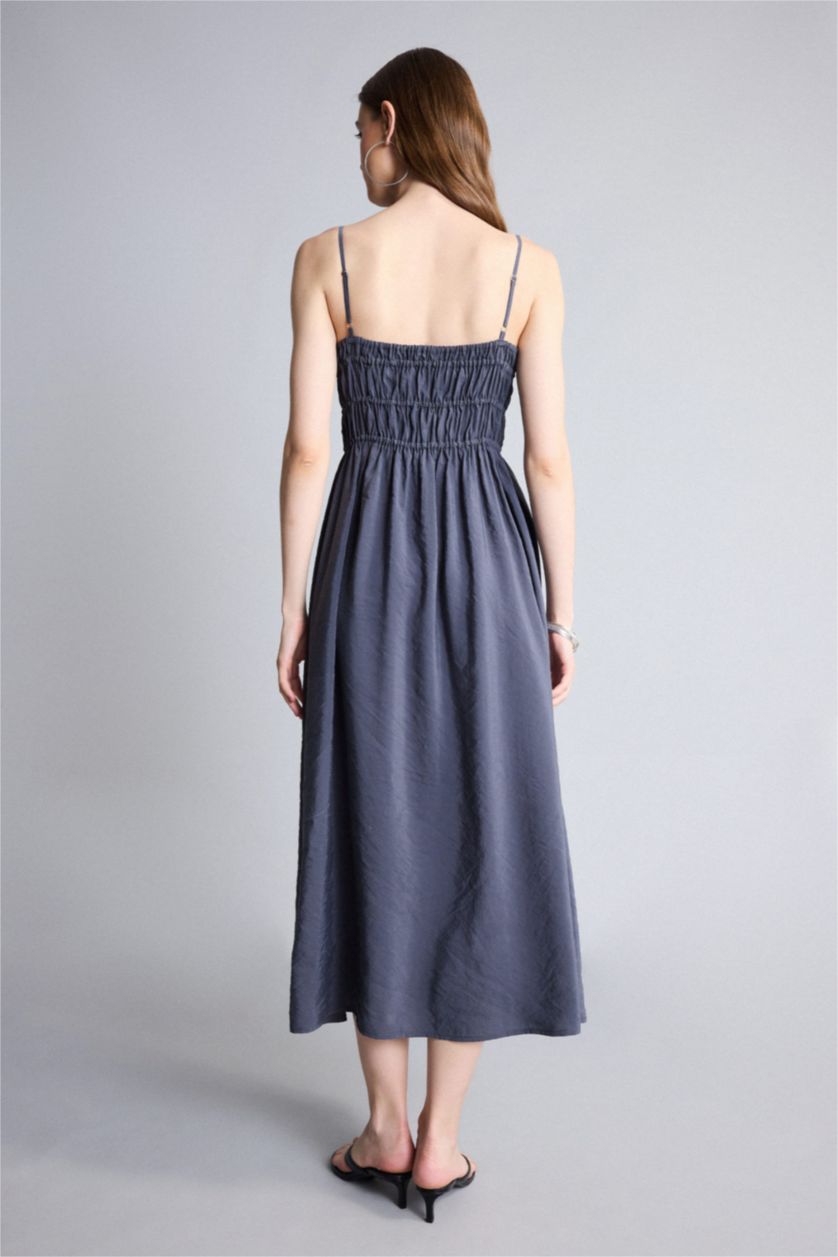 WOMAN Anthracite A-Line Square Neck Modal Midi Dress