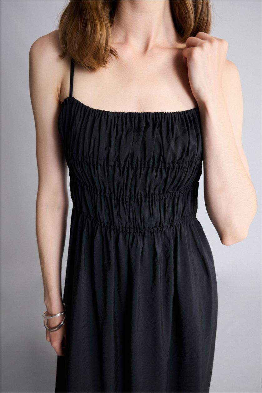 WOMAN Black A-Line Square Neck Modal Midi Dress