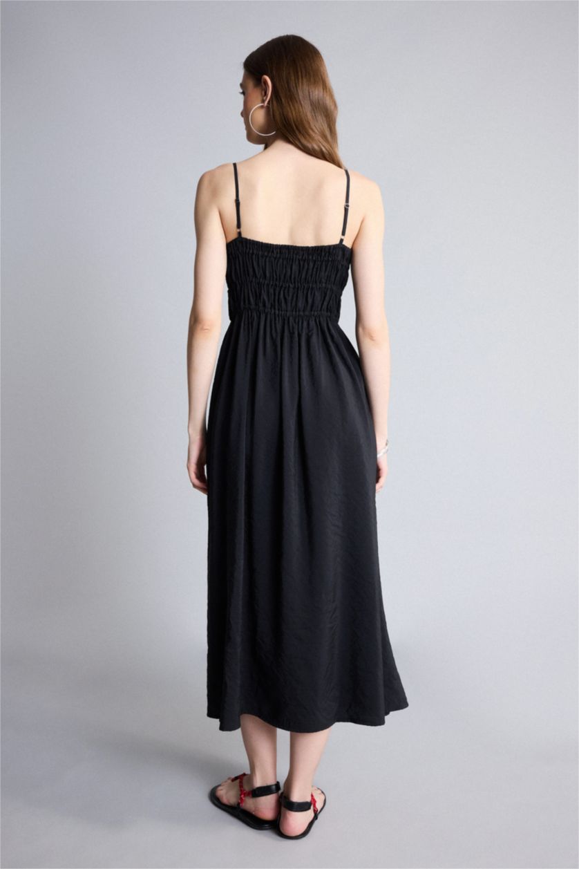 WOMAN Black A-Line Square Neck Modal Midi Dress