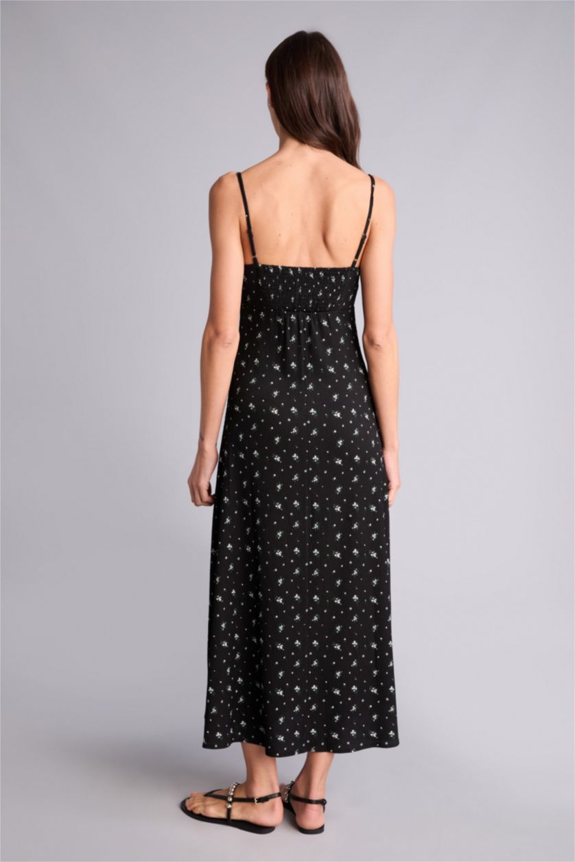 Женщины Черный Платье миди А-силуэта без рукавов с квадратным вырезом и принтом