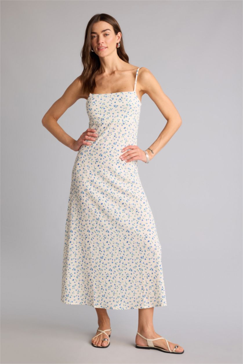 Женщины Бежевый Платье миди А-силуэта без рукавов с квадратным вырезом и принтом