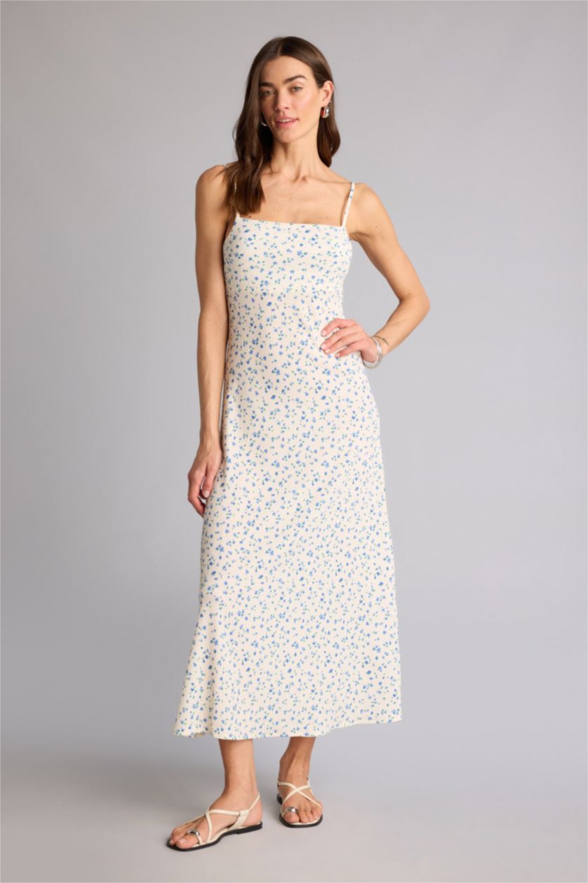 Женщины Бежевый Платье миди А-силуэта без рукавов с квадратным вырезом и принтом