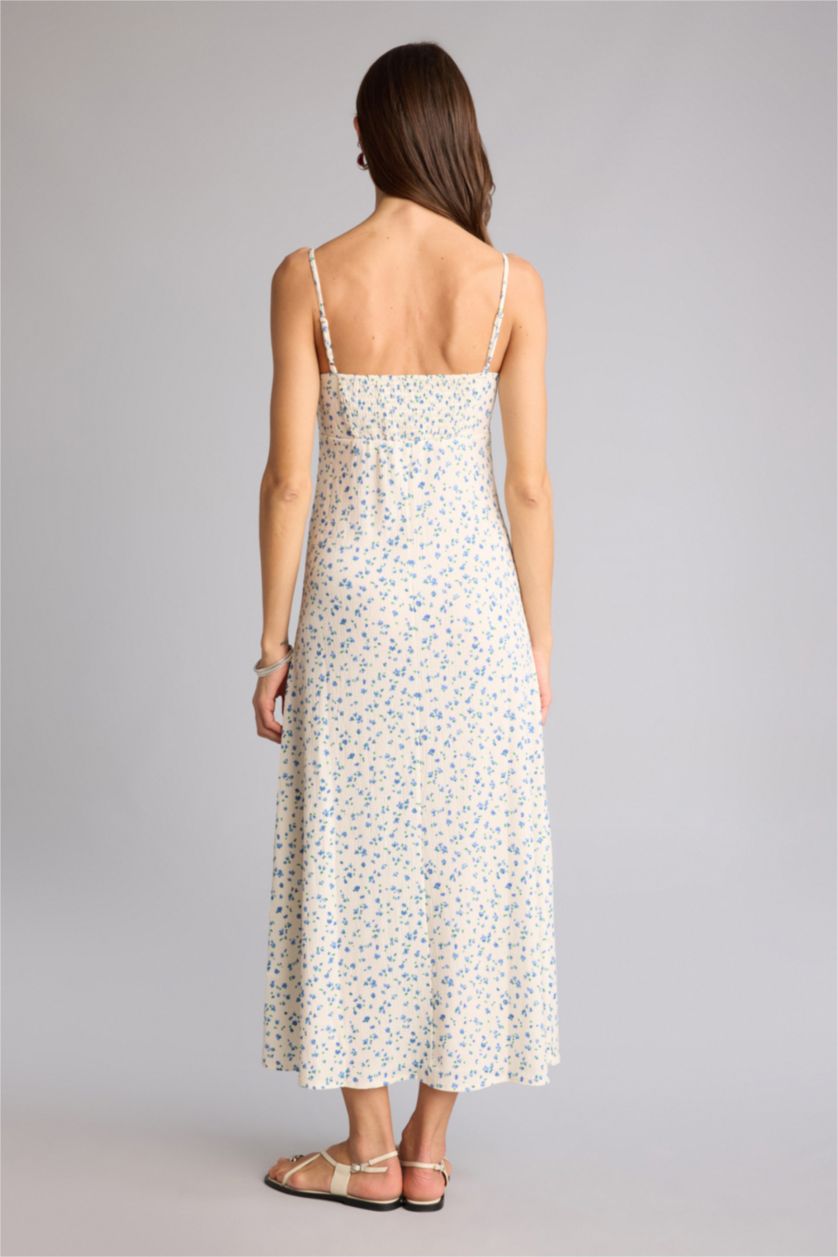 Женщины Бежевый Платье миди А-силуэта без рукавов с квадратным вырезом и принтом