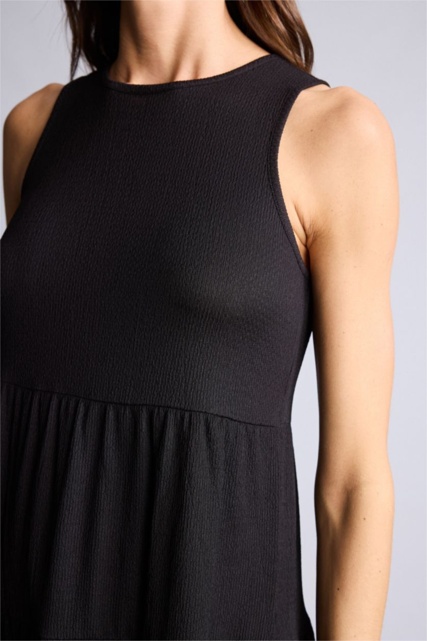 Женщины Черный Платье миди А-силуэта без рукавов с круглым вырезом