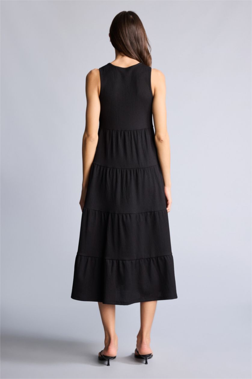 Женщины Черный Платье миди А-силуэта без рукавов с круглым вырезом