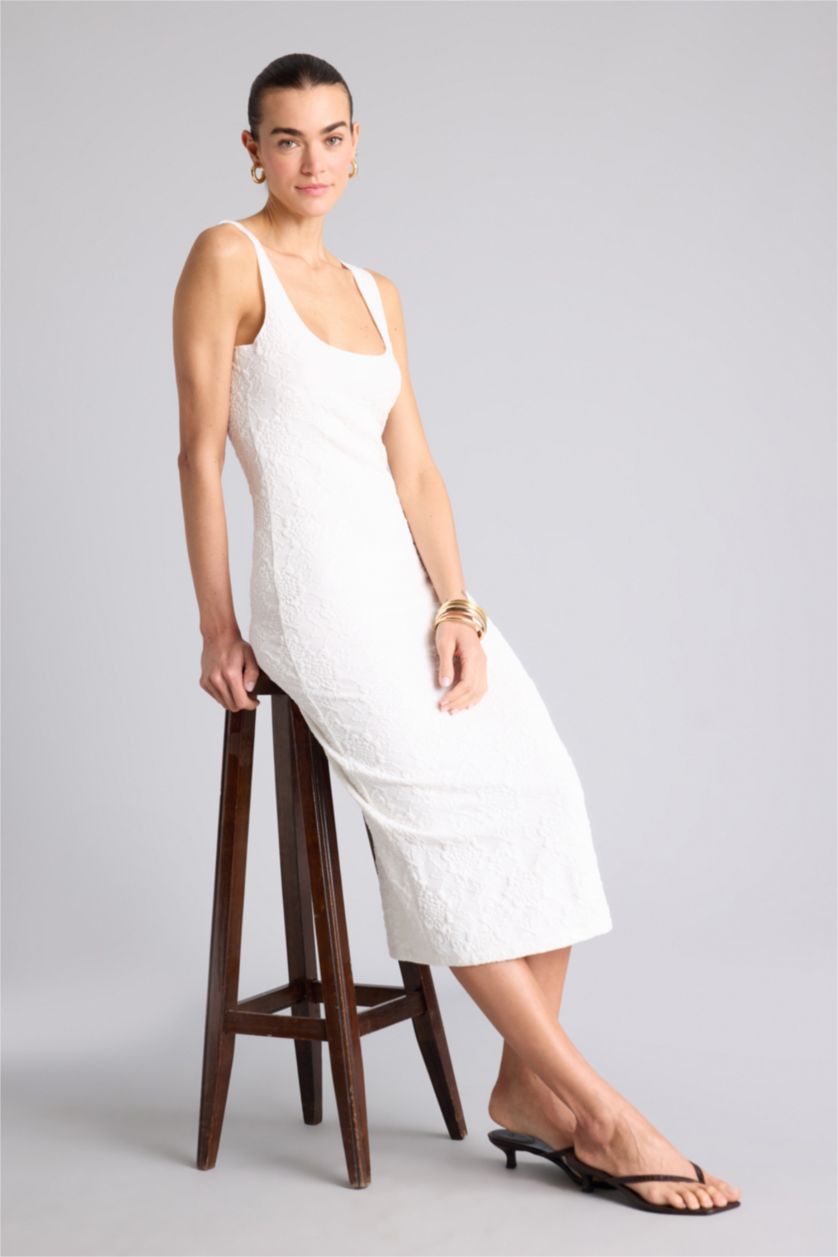 Женщины Кремовый Облегающее платье миди Bodycon без рукавов с квадратным вырезом