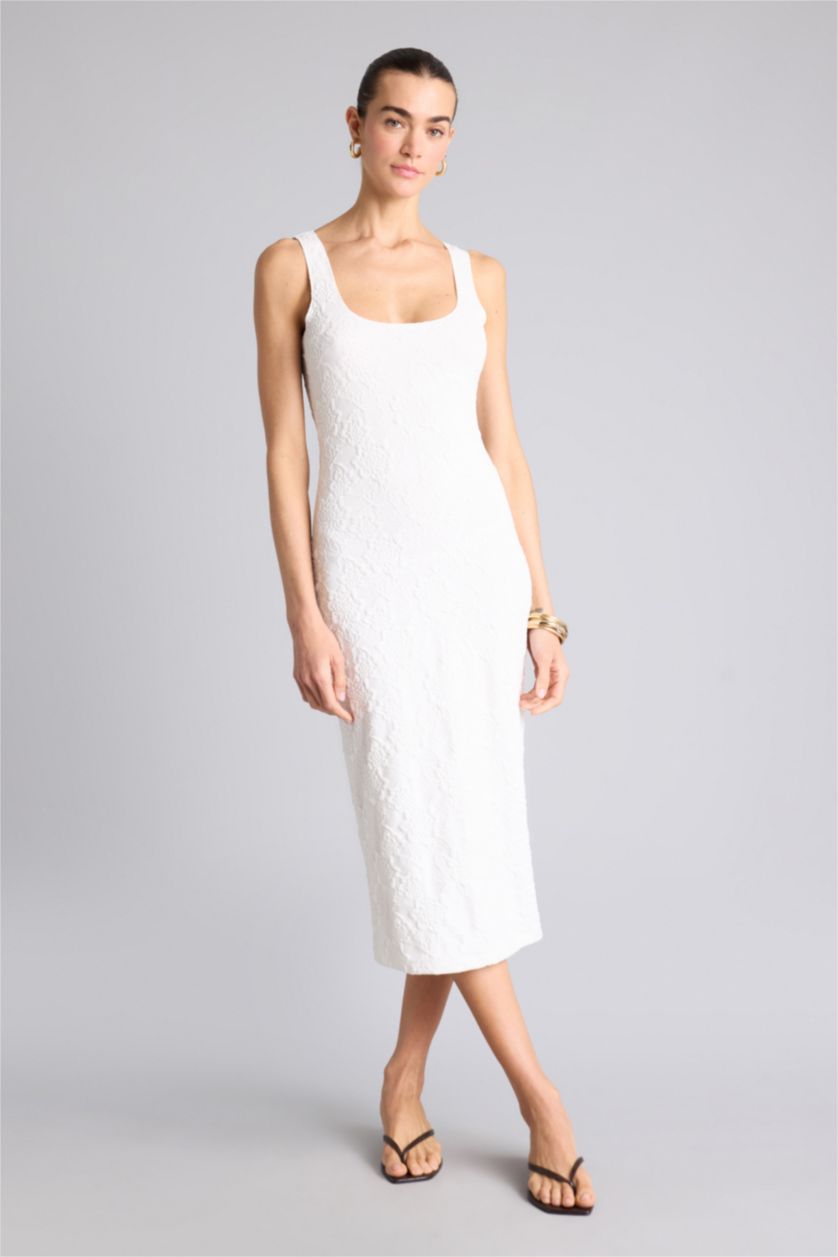 Женщины Кремовый Облегающее платье миди Bodycon без рукавов с квадратным вырезом