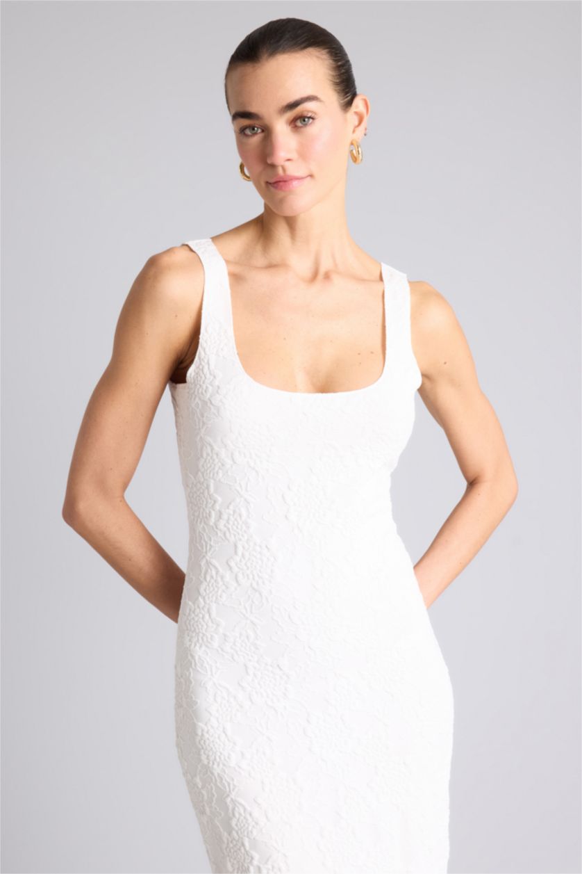 Женщины Кремовый Облегающее платье миди Bodycon без рукавов с квадратным вырезом