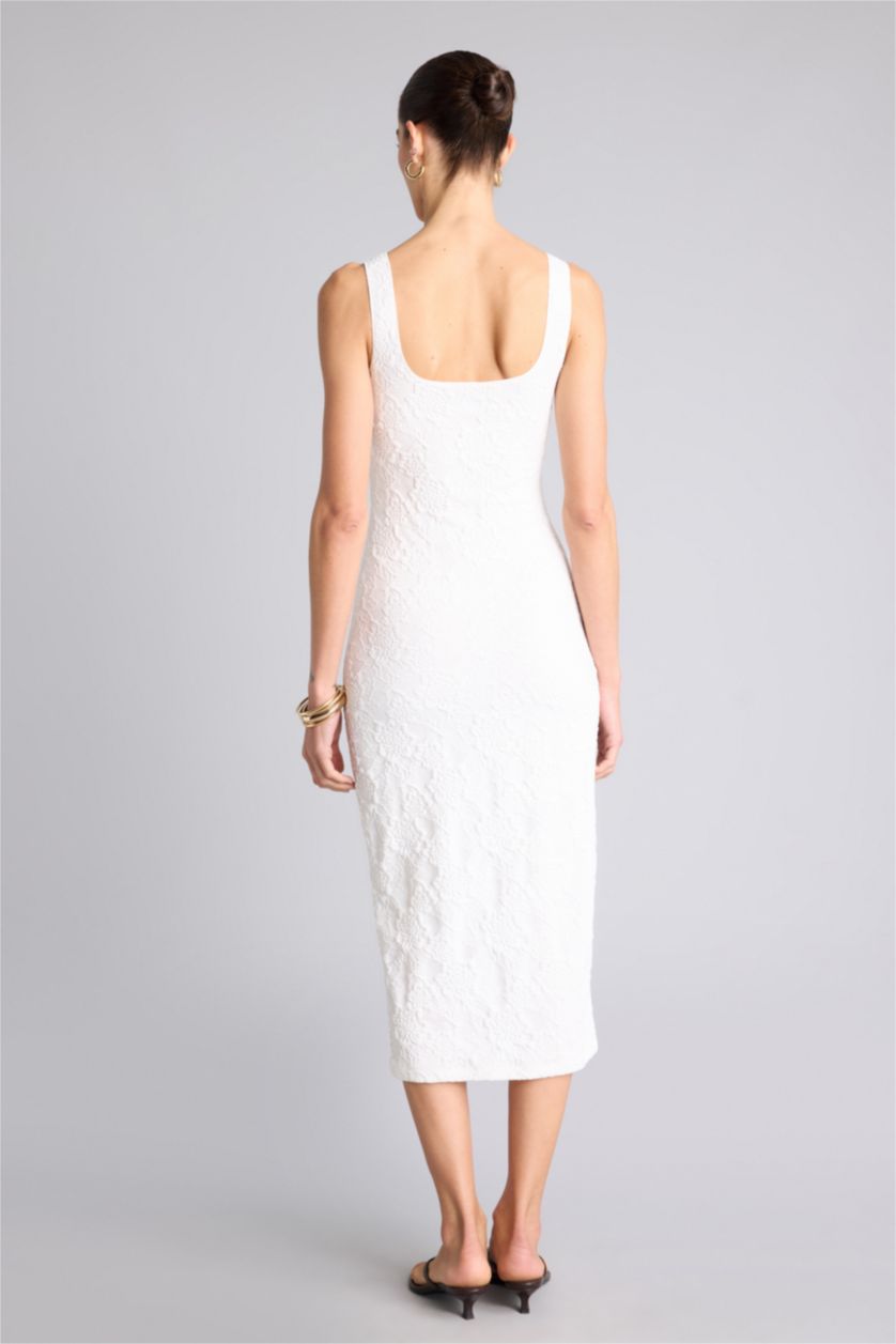 Женщины Кремовый Облегающее платье миди Bodycon без рукавов с квадратным вырезом