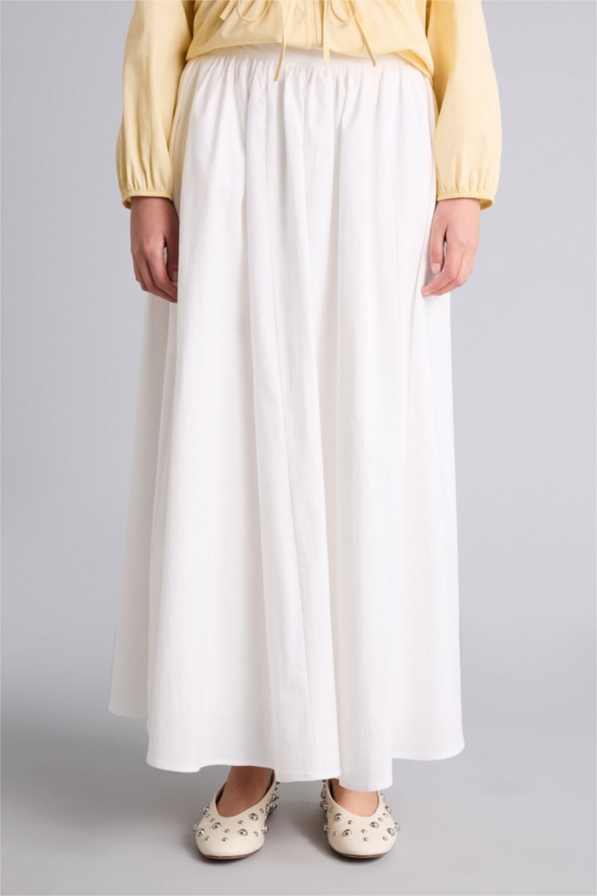 Kadın Ekru A Kesim Poplin Etek