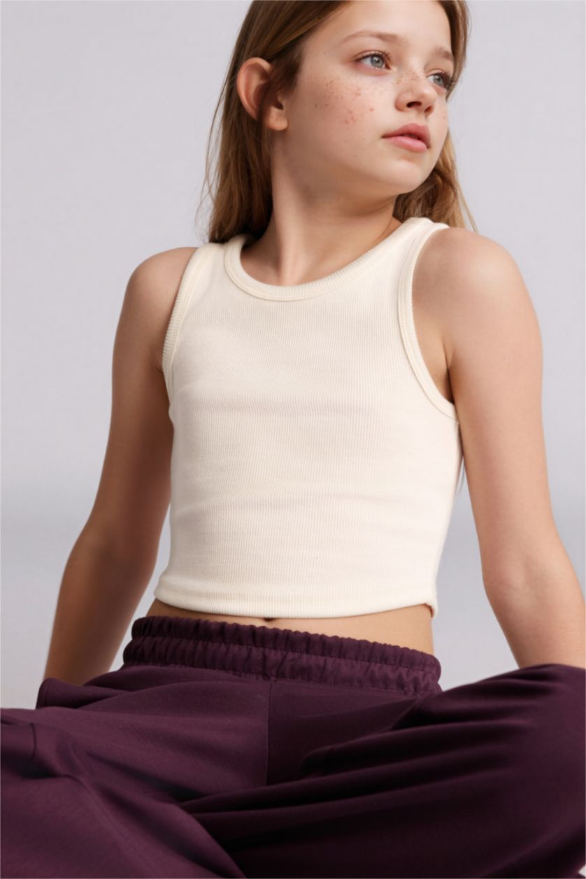 Kız Çocuk - Genç Kız Ekru Bisiklet Yaka Atlet Kız Çocuk