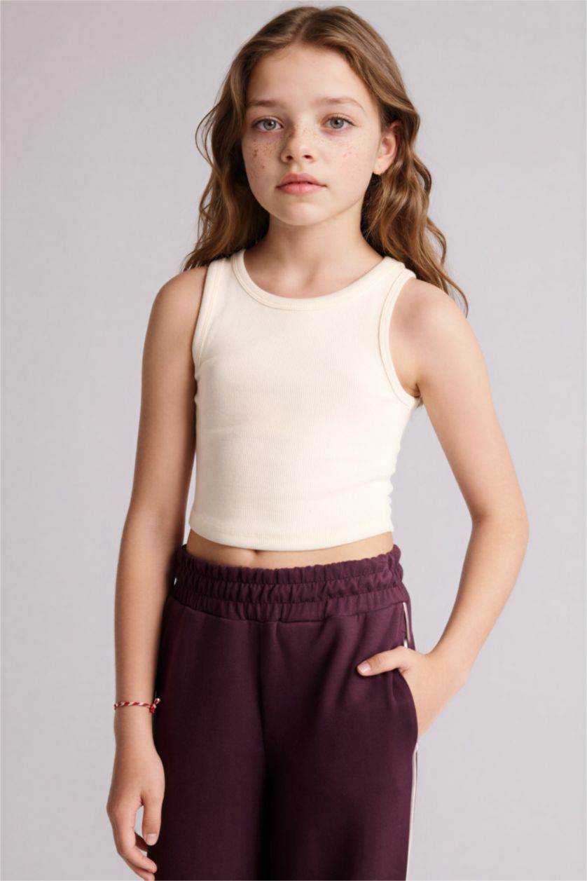 Kız Çocuk - Genç Kız Ekru Bisiklet Yaka Atlet Kız Çocuk