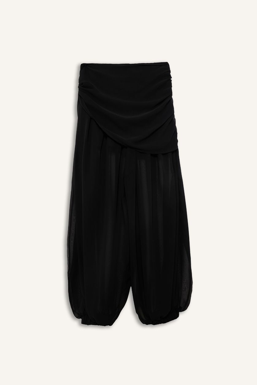 Woman Black Balloon Fit Chiffon Trousers