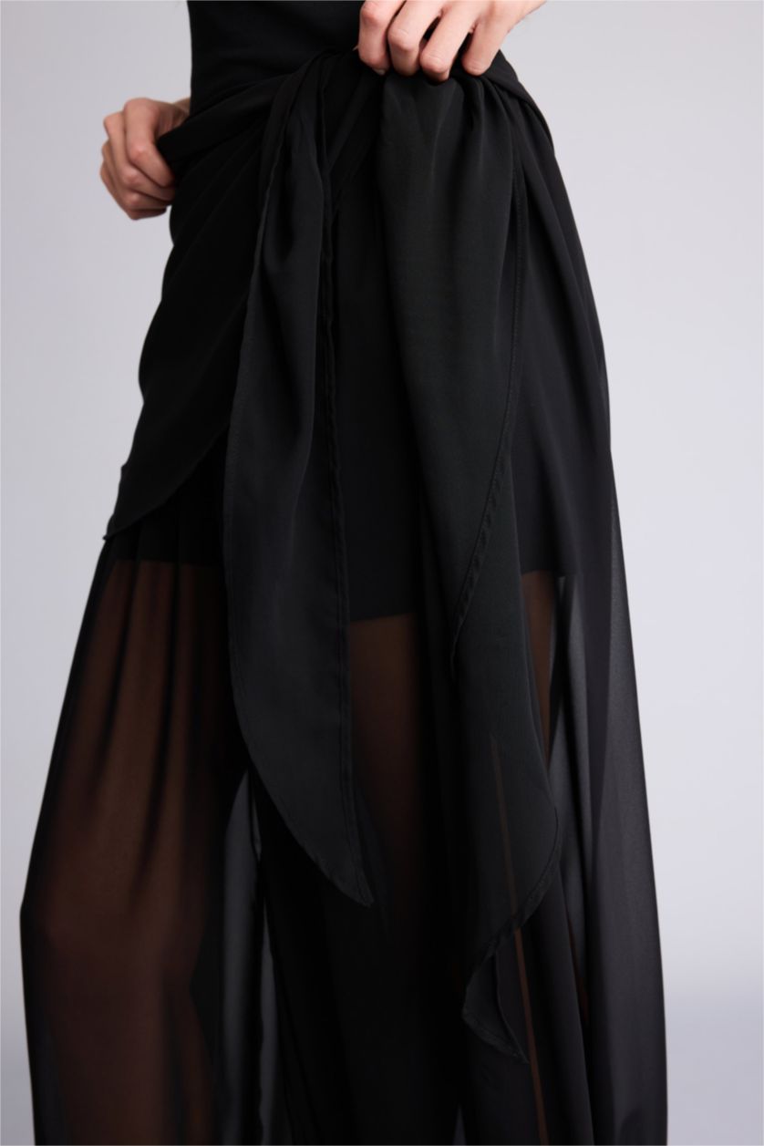 Kadın Siyah Balloon Fıt Normal Bel Standart Boy Şifon Pantolon