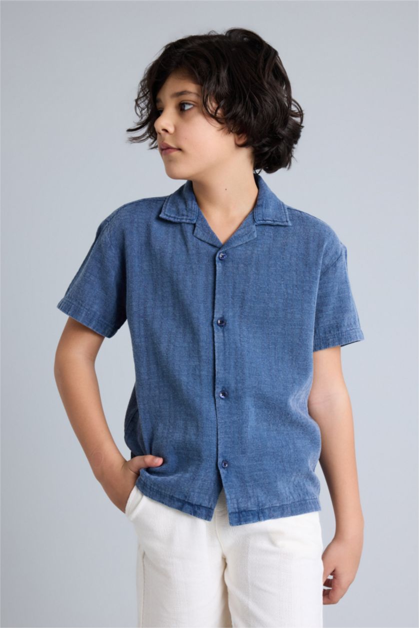 Boys & Teens Light Indigo Oversize Fit Short Sleeve Shirt