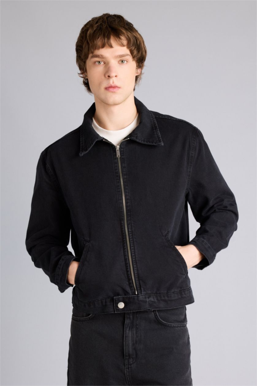 Erkek Siyah Regular Fıt Pamuklu Ceket
