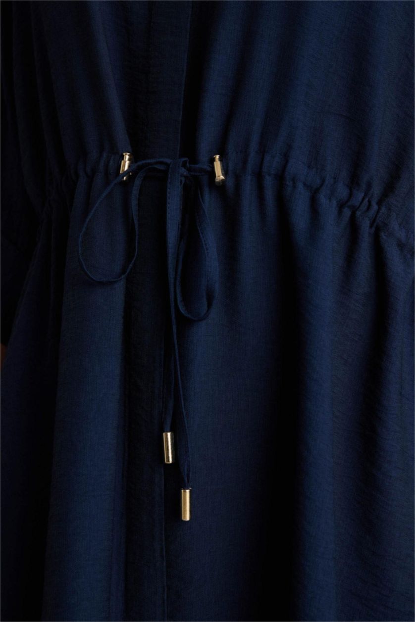 Kadın Lacivert Regular Fıt Gömlek Yaka Yarım Kol Elbise