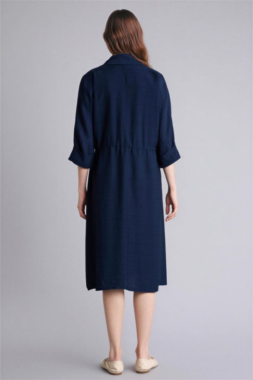 Kadın Lacivert Regular Fıt Gömlek Yaka Yarım Kol Elbise