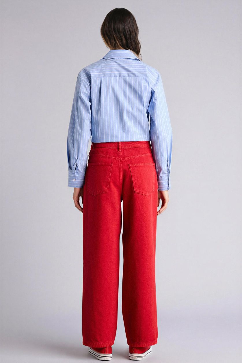 Woman Bordeaux Baggy Fit Regular Hem Gabardine Trousers