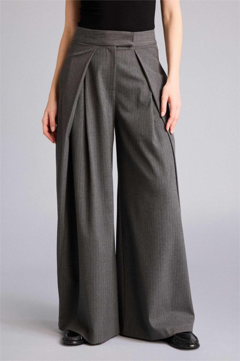 Woman Anthracite Wide Leg High Waist Straight Leg Jeans