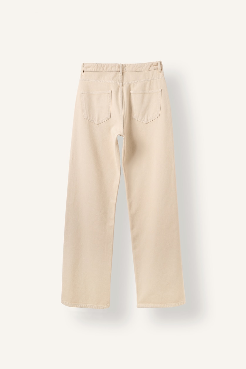 نساء اللون الحجري Straight Fit Regular Waist Gabardine Trousers