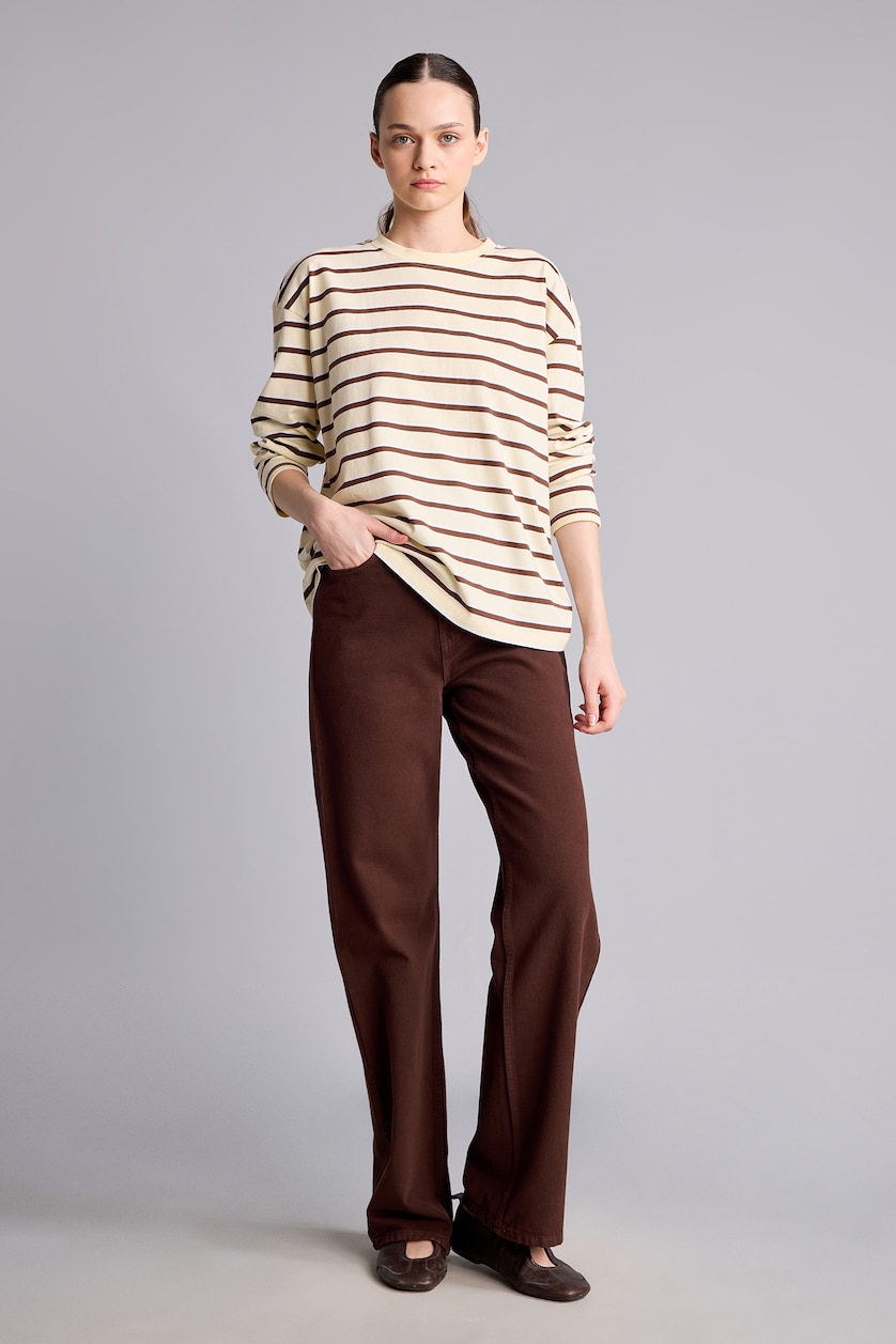 Kadın Kahve Straight Fit Düz Paça Gabardin Pantolon