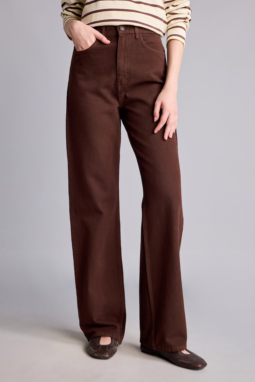 Kadın Kahve Straight Fit Düz Paça Gabardin Pantolon