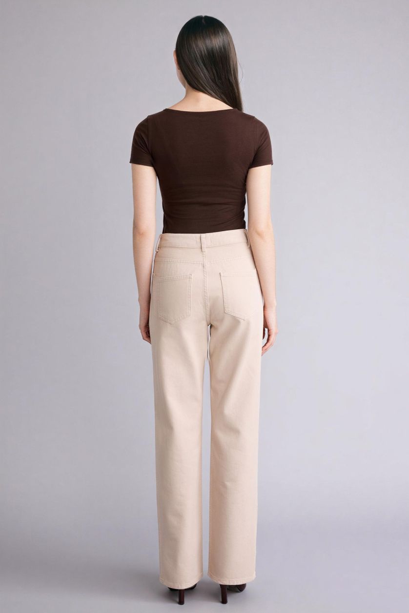 Woman Stone Straight Fit Regular Hem Gabardine Trousers