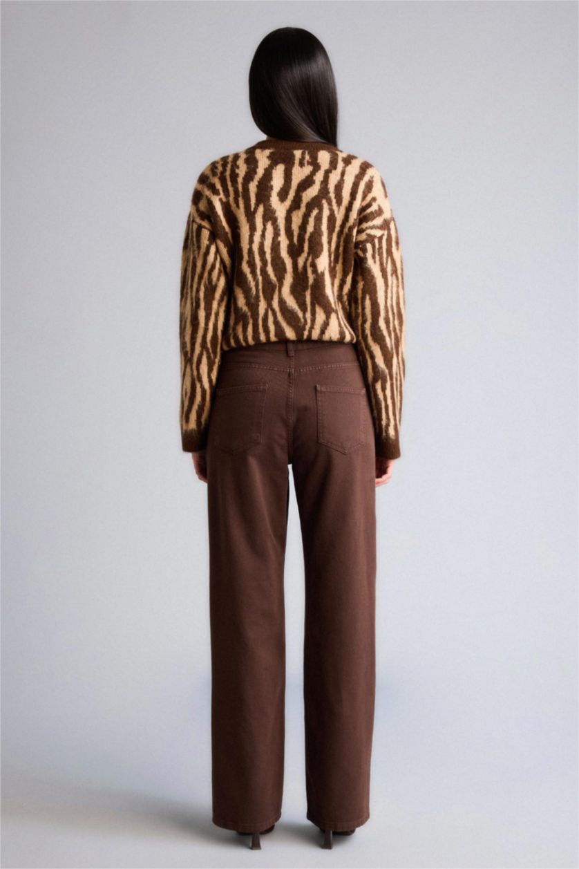 Woman Brown Straight Fit Regular Hem Gabardine Trousers