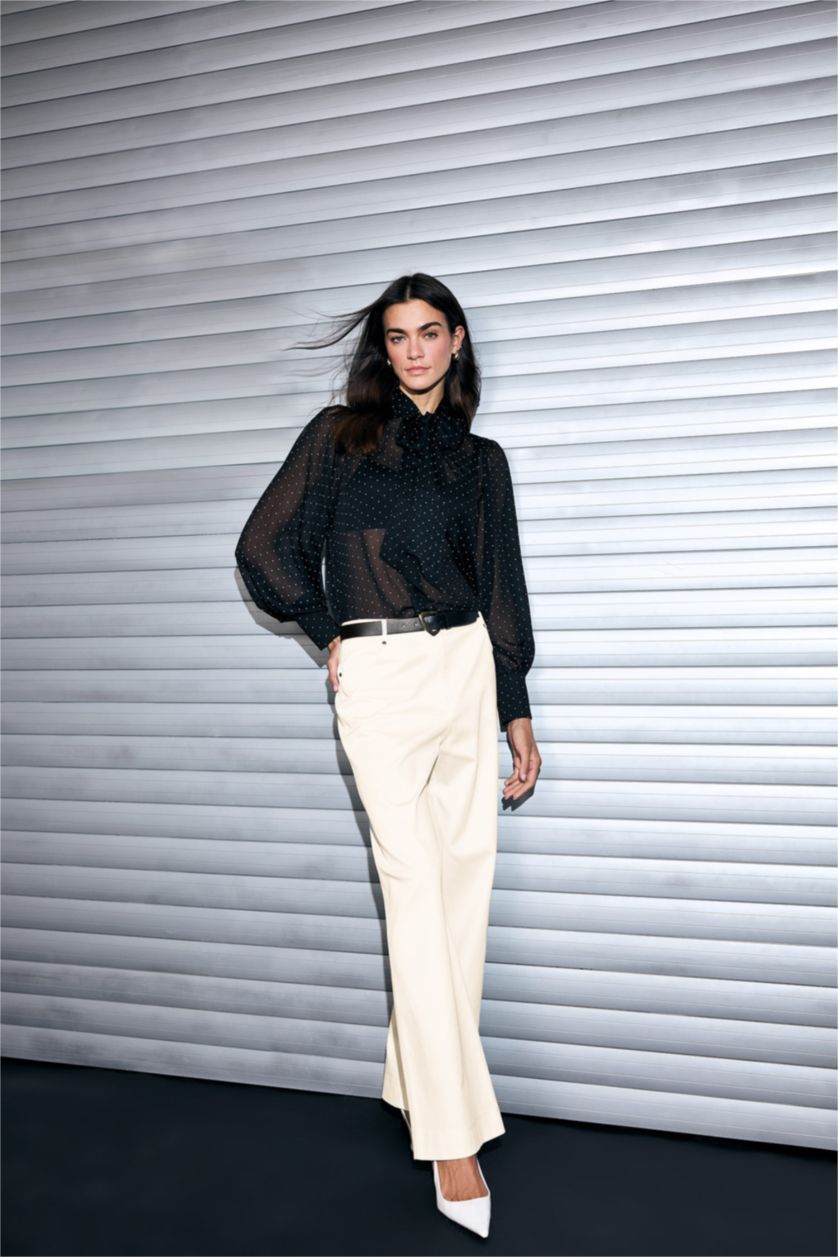 WOMAN White Straight Fit Regular Hem Double Pocket Gabardine Trousers