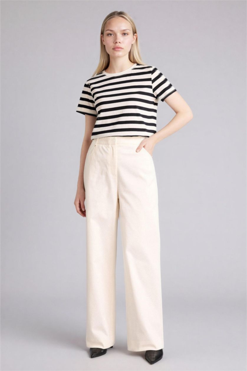 WOMAN White Straight Fit Regular Hem Double Pocket Gabardine Trousers
